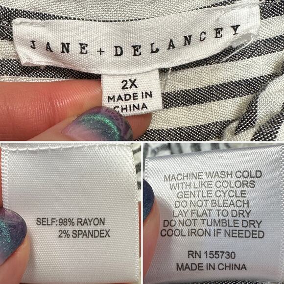 Jane+Delancey Striped Rolled Sleeve Button Shirt Seersucker Fabric Top Sz: 2X - Picture 7 of 8